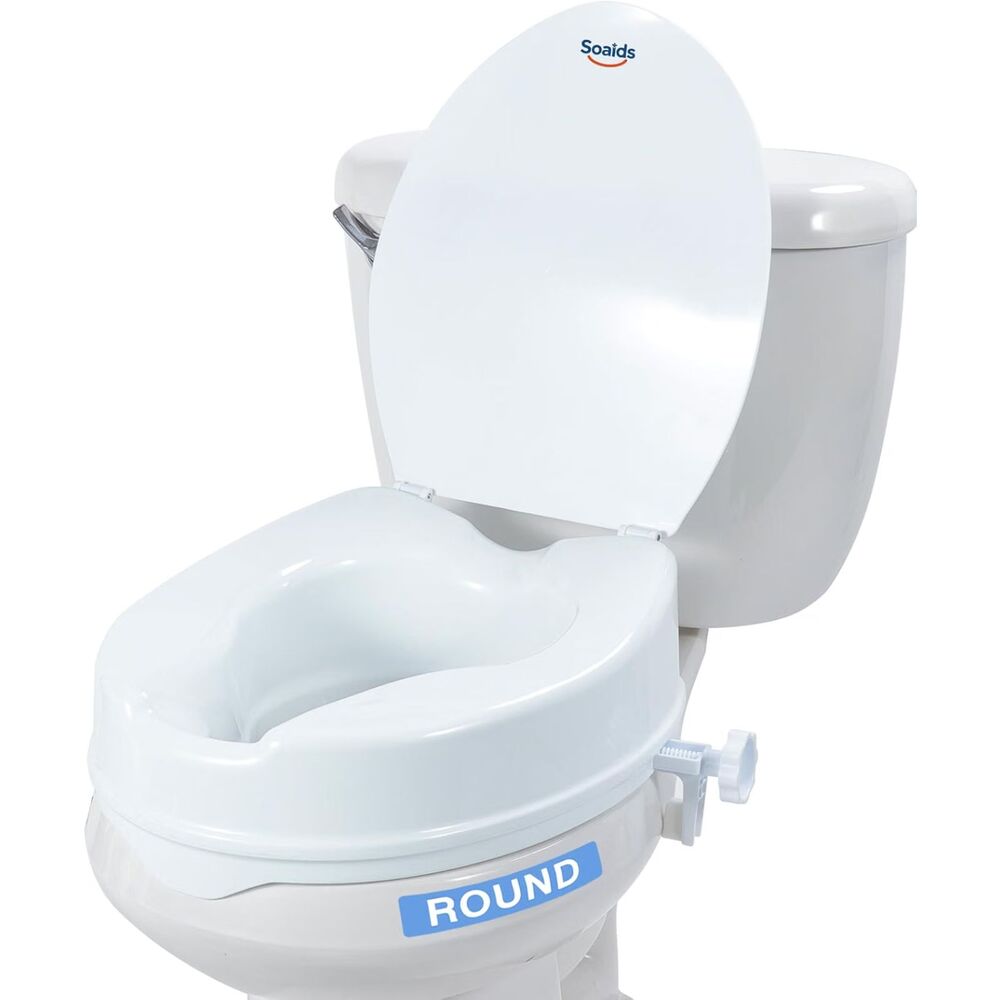 NEW 4inch Raised Toilet Seat w/Lid for Round Toilet, 300 lb Capacity
